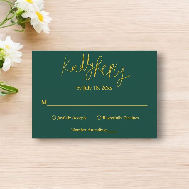 Tarjeta De Confirmación De Asistencia Elegante Boda De Caligrafía Verde Y Oro (Subido por el creador)
