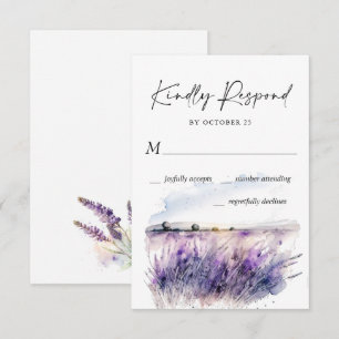 Tarjeta De Confirmación De Asistencia Elegante Boda de Campo de Flores de Lavanda de col