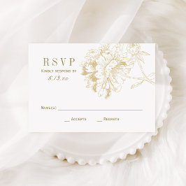 Tarjeta De Confirmación De Asistencia Elegante Boda de champagne Gold Floral Peony