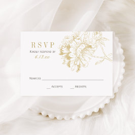 Tarjeta De Confirmación De Asistencia Elegante Boda de champagne Gold Floral Peony