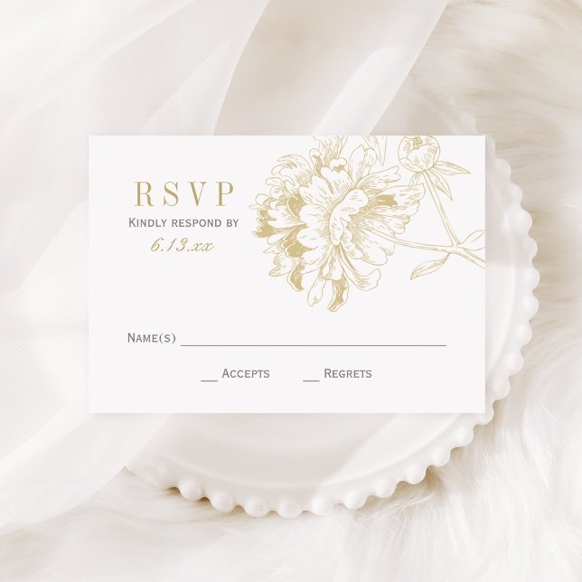 Tarjeta De Confirmación De Asistencia Elegante Boda de champagne Gold Floral Peony (Subido por el creador)