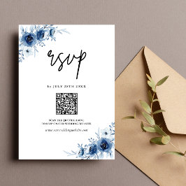Tarjeta De Confirmación De Asistencia Elegante Boda de código o floral azul vintage fran