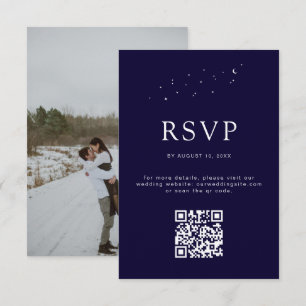 Tarjeta De Confirmación De Asistencia Elegante Boda de código QR azul celestial