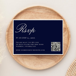 Tarjeta De Confirmación De Asistencia Elegante Boda de Código QR Azul Marino Old Money