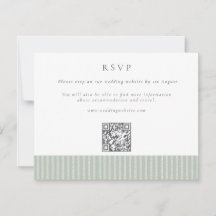 Elegante Boda de Código QR con Rayas Verde Salvia