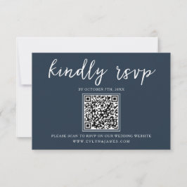 Tarjeta De Confirmación De Asistencia Elegante Boda de código QR de caligrafía azul de l