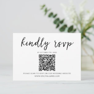 Tarjeta De Confirmación De Asistencia Elegante Boda de código QR de escritura en blanco
