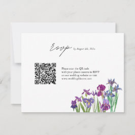 Tarjeta De Confirmación De Asistencia Elegante boda de código QR de flor Iris