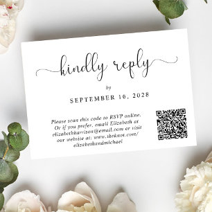 Tarjeta De Confirmación De Asistencia Elegante Boda de código QR de foto manuscrita