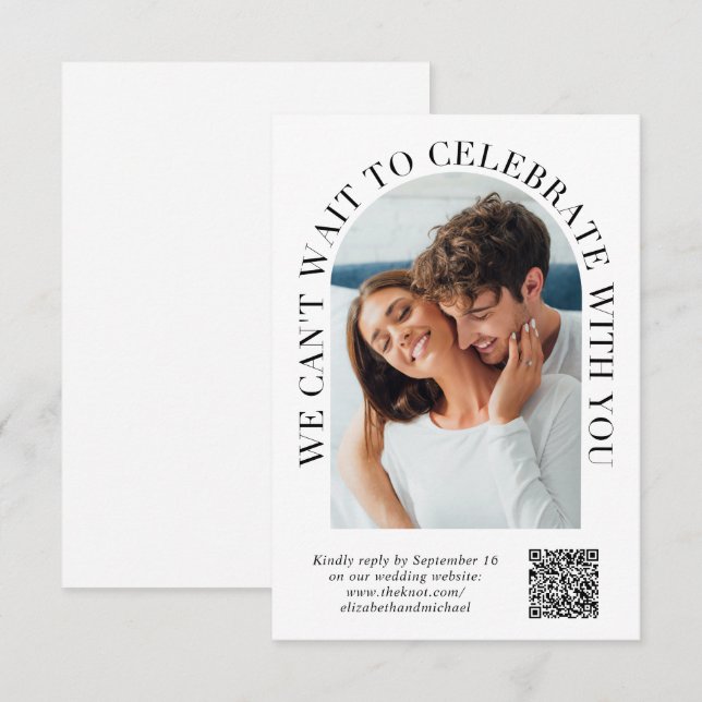 Tarjeta De Confirmación De Asistencia Elegante Boda de código QR de fotografía arcaica (Anverso / Reverso)