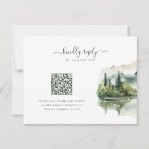 Tarjeta De Confirmación De Asistencia Elegante Boda de código QR de paisajes de montaña