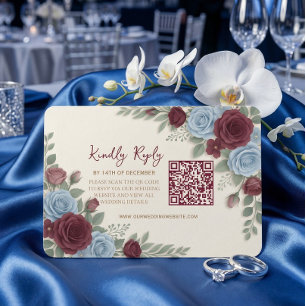 Tarjeta De Confirmación De Asistencia Elegante Boda de Código QR Floral Burgundy Moderno
