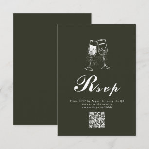 Tarjeta De Confirmación De Asistencia Elegante Boda de código QR verde de madera de oliv