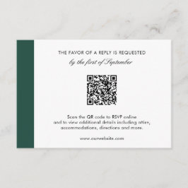 Tarjeta De Confirmación De Asistencia Elegante Boda de código QR verde esmeralda moderno