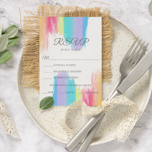 Tarjeta De Confirmación De Asistencia Elegante Boda de color arcoiris para la comida