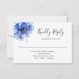 Tarjeta De Confirmación De Asistencia Elegante Boda de color azul floral