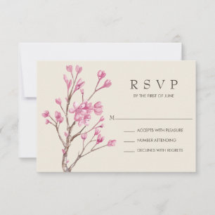 Tarjeta De Confirmación De Asistencia Elegante Boda de color de agua rosada con flores d