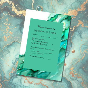 Tarjeta De Confirmación De Asistencia Elegante Boda de color de mármol Verde azulado esm