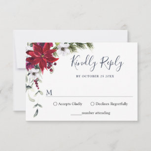 Tarjeta De Confirmación De Asistencia Elegante Boda de color rosa de la ventisca roja de