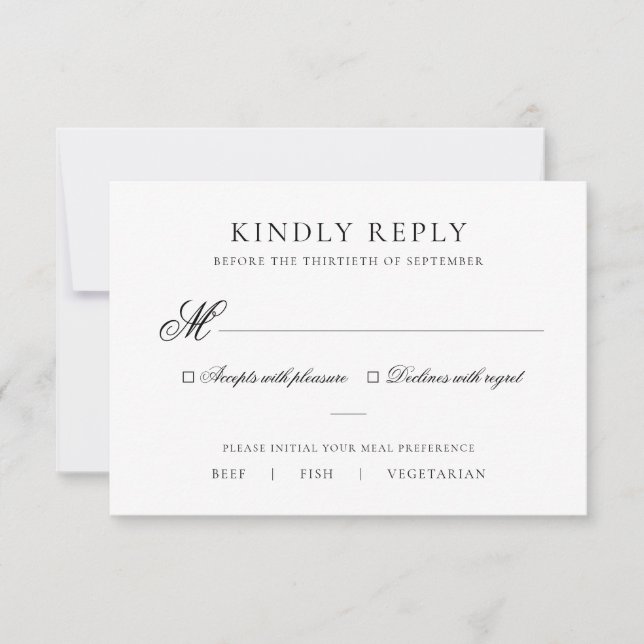 Tarjeta De Confirmación De Asistencia Elegante Boda de Comida Blanco y Negro (Anverso)