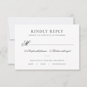 Tarjeta De Confirmación De Asistencia Elegante Boda de Comida Blanco y Negro