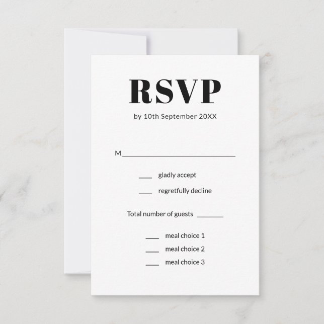 Tarjeta De Confirmación De Asistencia Elegante Boda de Comida Blanco y Negro (Anverso)