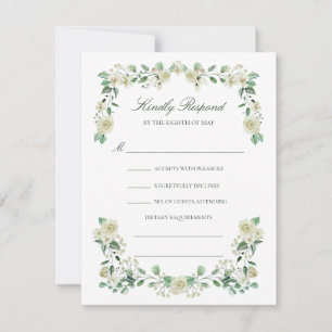Tarjeta De Confirmación De Asistencia Elegante Boda de Comida Floral Blanca