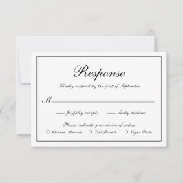 Tarjeta De Confirmación De Asistencia Elegante Boda de comidas simple, formal, en blanco