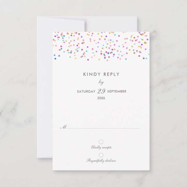 Tarjeta De Confirmación De Asistencia Elegante Boda de Confetti Arcoiris (Anverso)