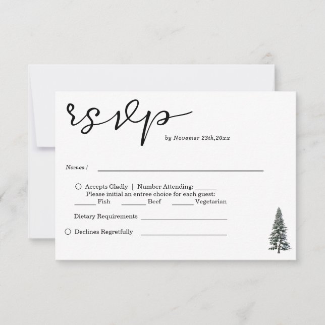 Tarjeta De Confirmación De Asistencia Elegante boda de copos de nieve de invierno Wonder (Anverso)