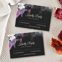 Elegante Boda de Cráneo Floral Gótico Negro Púrpur