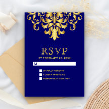 Elegante Boda de Damasco Azul Real y Oro