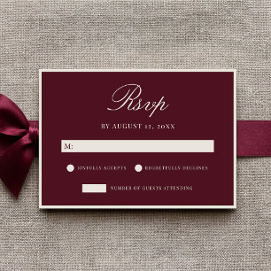 Tarjeta De Confirmación De Asistencia Elegante Boda de Dinero Antiguo Burgundy