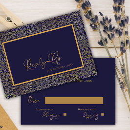Tarjeta De Confirmación De Asistencia Elegante Boda de diseño intrincado de Royal Blue G