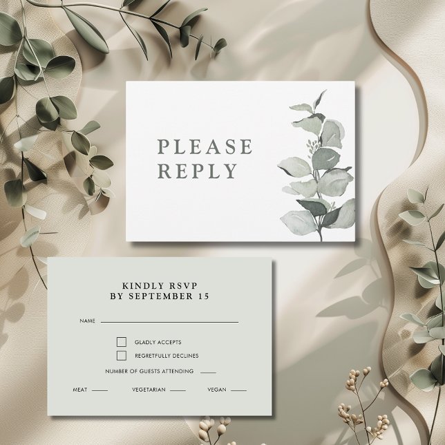 Tarjeta De Confirmación De Asistencia Elegante Boda de Elección de Comida Eucalyptus (Elegant Eucalyptus Meal Choice Wedding RSVP Reply Card)