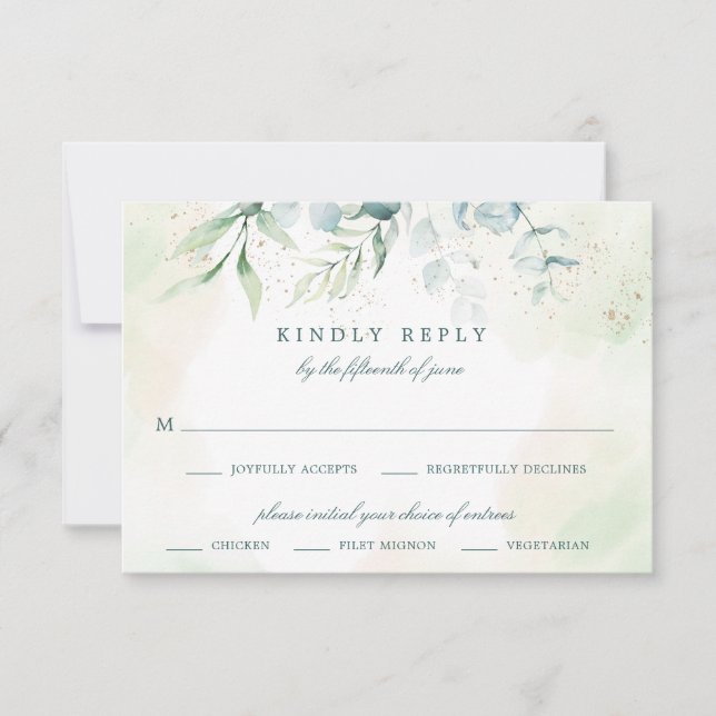 Tarjeta De Confirmación De Asistencia Elegante Boda de Elección de Comida Eucalyptus Gre (Anverso)
