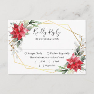 Tarjeta De Confirmación De Asistencia Elegante Boda de Energía de Invierno de Poinsettia