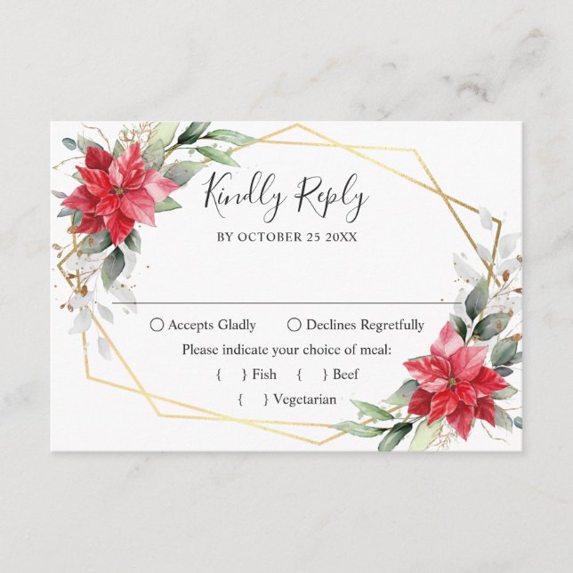 Tarjeta De Confirmación De Asistencia Elegante Boda de Energía de Invierno de Poinsettia (Anverso)