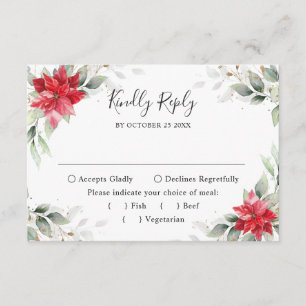 Tarjeta De Confirmación De Asistencia Elegante Boda de Energía de Invierno de Poinsettia