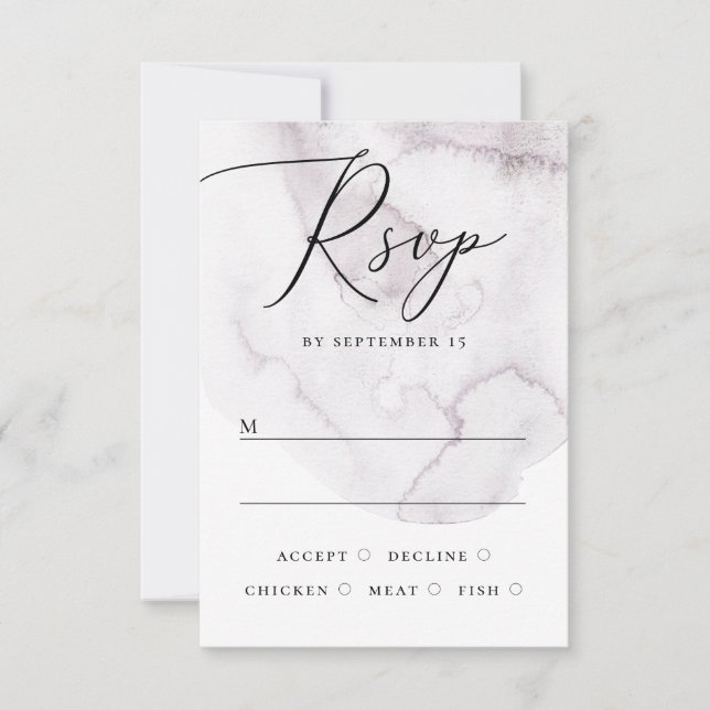 Tarjeta De Confirmación De Asistencia Elegante boda de escritura púrpura polvorienta col (Anverso)