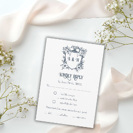 Tarjeta De Confirmación De Asistencia Elegante Boda de Escudo de Floral y Monograma Vint