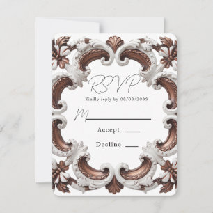 Tarjeta De Confirmación De Asistencia Elegante Boda de estilo barroco rococó