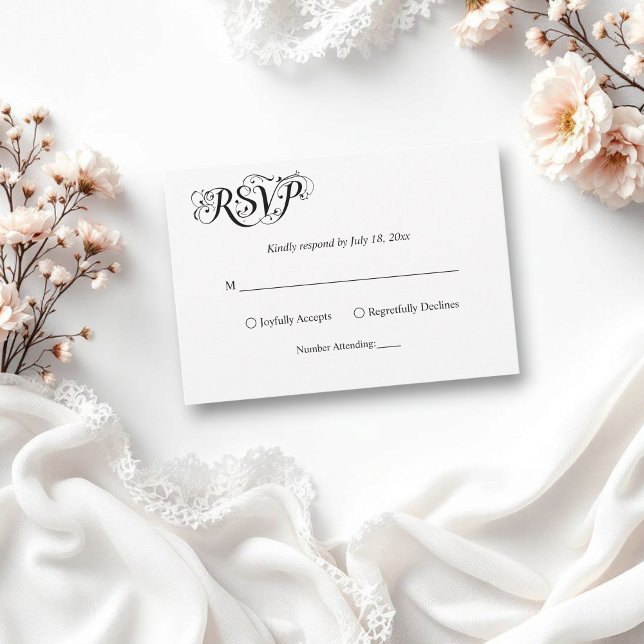 Tarjeta De Confirmación De Asistencia Elegante Boda de estilo negro y blanco (Subido por el creador)
