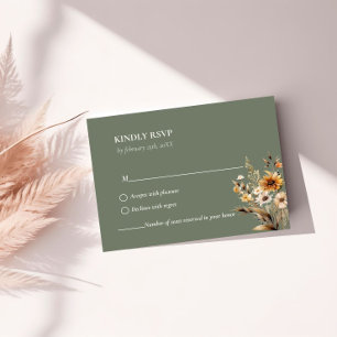 Tarjeta De Confirmación De Asistencia Elegante boda de Flor Silvestre Sage Green