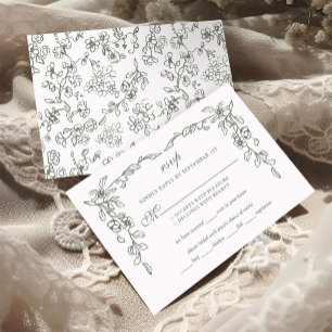 Tarjeta De Confirmación De Asistencia Elegante Boda de Floral Vintage verde sabio