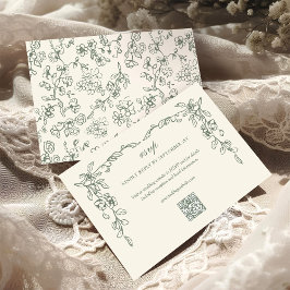 Tarjeta De Confirmación De Asistencia Elegante Boda de Floral Vintage verde sabio