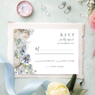 Tarjeta De Confirmación De Asistencia Elegante Boda de Flores Azul Dusty