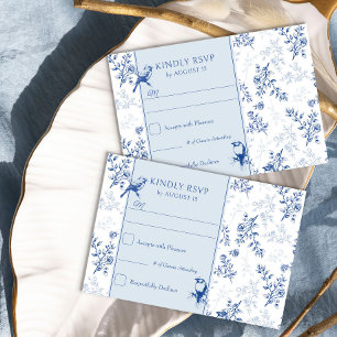 Tarjeta De Confirmación De Asistencia Elegante Boda de flores azules y blancas de Chinoi