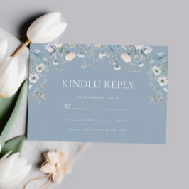 Tarjeta De Confirmación De Asistencia Elegante Boda de Flores Blancas Dusty Blue