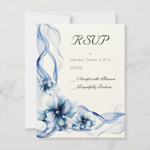 Tarjeta De Confirmación De Asistencia Elegante Boda de flores de la Marina Azul turquesa